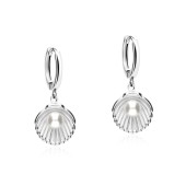 Cercei rotunzi de argint cu scoici si perle naturale albe  DiAmanti E19096-AS